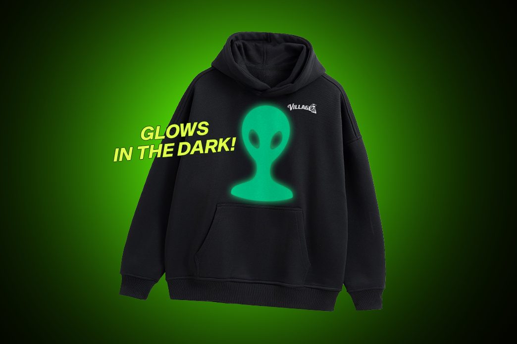 Black hoodie with alien graphic